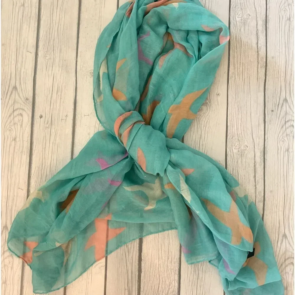 Francesca’s sea foam beautiful bird print scarf